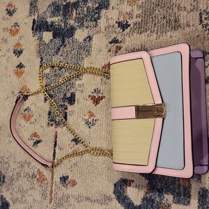 Aldo purse, pastel colors. Square hard shell. With gold chain